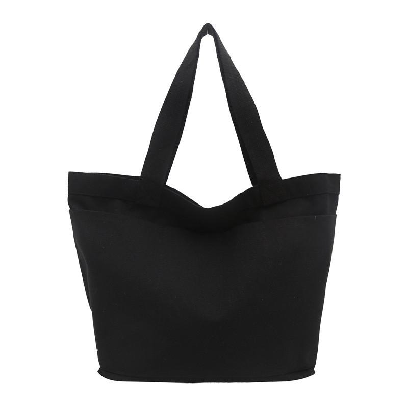 Large Capacity Minimalist Korean Style Solid Color Canvas Tote Bag For Women In Black And White