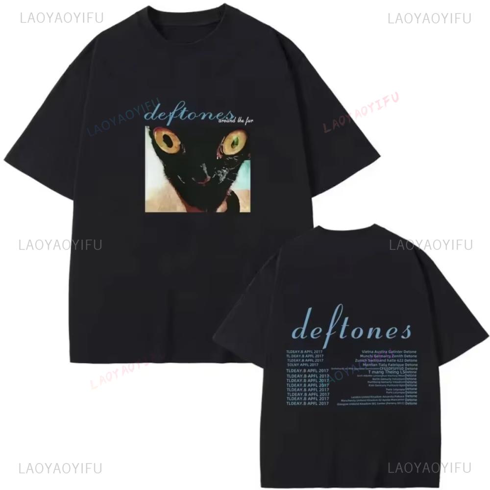 Deftones Adrenaline Album Vintage Cat Graphic Unisex Tshirt Oversized Streetwear Rock Band Apparel
