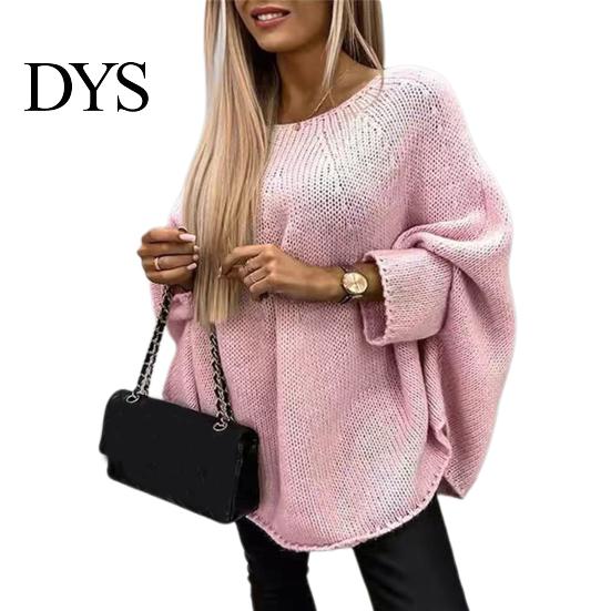 Pullover Sweater Women O-Neck 3/4 Sleeve Cloak Style Tops Mid-length Solid Color Loose Fit Elastic Breathable Knitting Cape
