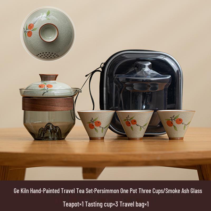 Portable Hand-Painted Travel Tea Set with One Pot and Four Cups – Perfect Business Gift