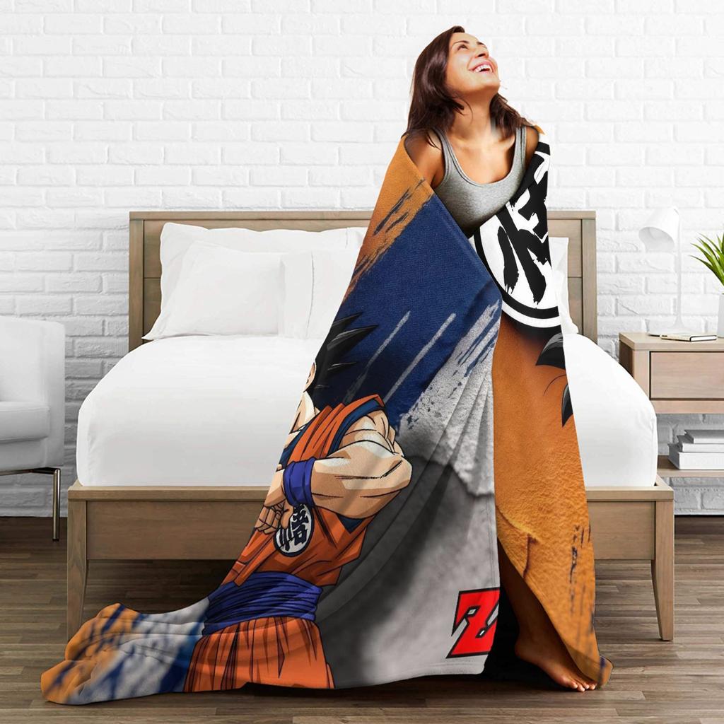 DBZ Kanji Fleece Throw Blanket Son Goku Blanket for Bedding Car Ultra-Soft Plush Thin Quilt,