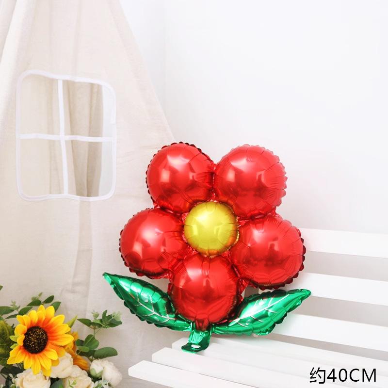 Green Leaf Sun Flower Aluminum Film Balloon Children'S Birthday Party Arrangement Five Petals Aluminum Foil Balloon