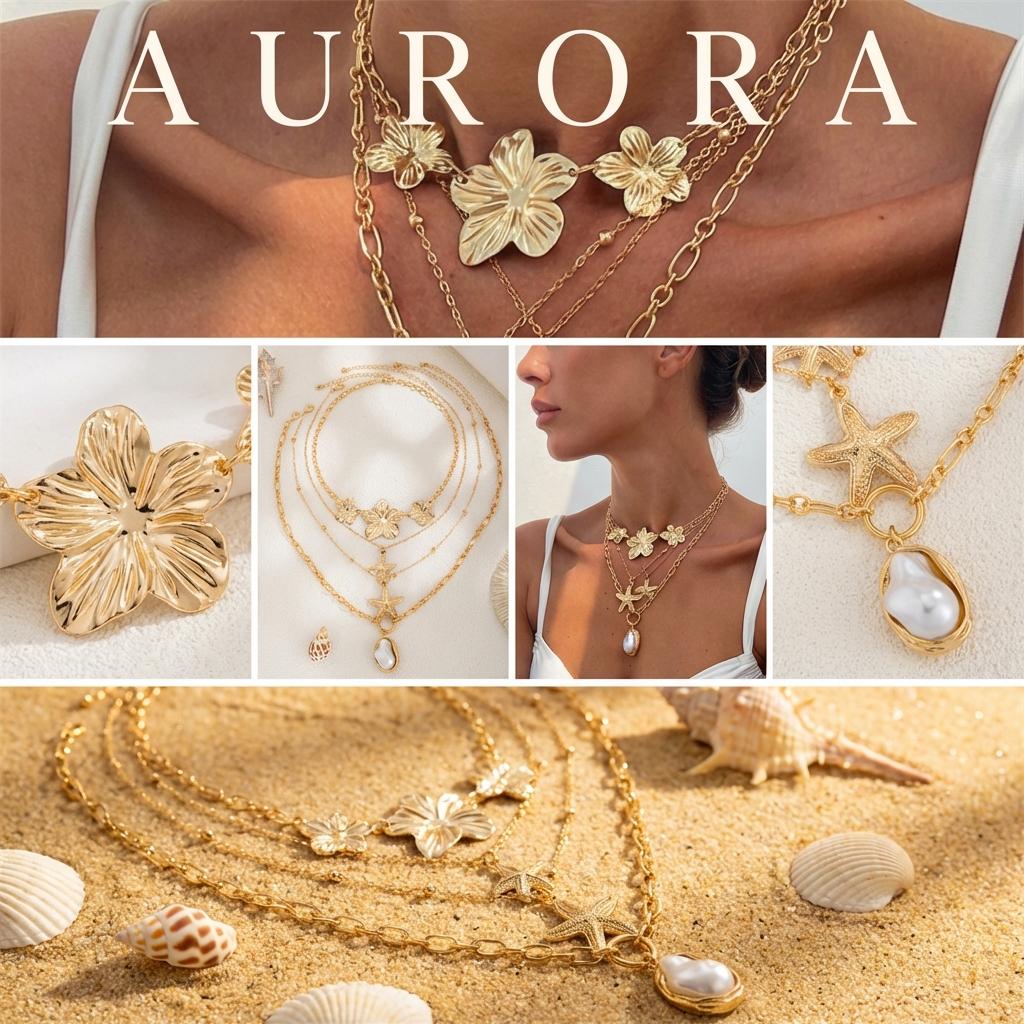 Bohemian Multilayer Flower Starfish Necklace for Women Baroque Imitation Pearl Pendant Choker Summer Beach Vacation Jewelry Gift