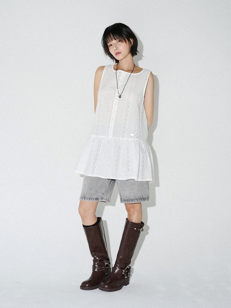 Mellotoli Eyelet Embroidery Mini Dress (White)