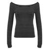2KWEIRD Japanese Basic Slim Long Sleeve Stripe Tee Off Shoulder O Neck Korean Street Style Spring Autumn Y2K Gray T Shirt Women