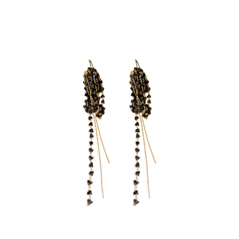 Glass bead long ear hook fashion high-end fringed earrings autumn and winter light luxury design versatile earrings women