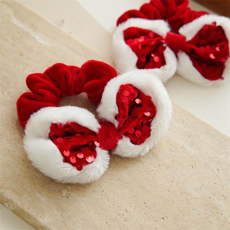 Christmas Scrunchies Velvets Bows Festive Hair Accessories Sparkling Sequins Hair Ties Rabbit Ears Shapes Hairbands