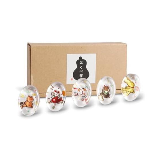 Set of 5 Cute Glass Cat Chopstick Rests, Made In Japan, Lucky Charm, Giftable