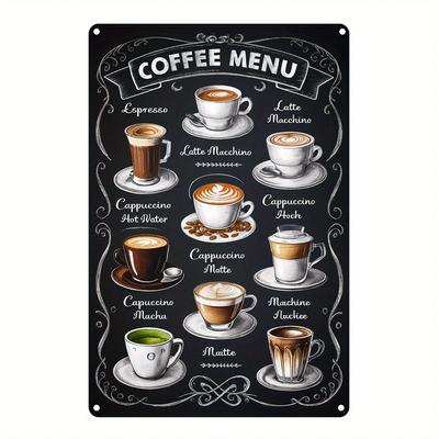 Zimmerdeko Aluminium Kaffee Menü Schild, Wanddeko, Geschenk für Schlafzimmer, Küche, Spielzimmer, Balkon, Garten, Veranda, Bar, Restau