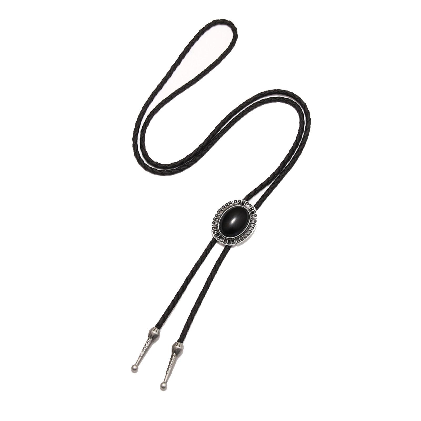 

Bolo Tie for Men Handmade Western Cowboy Style Necklace with Obsidian Decorations Halloween Costume Accessories античний срібного кольору