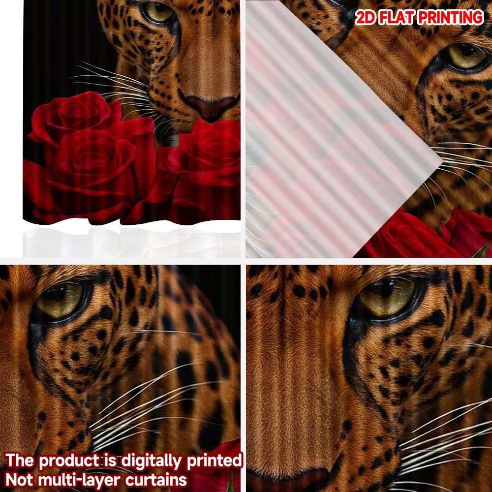 Set Of 2 Flat Printing Happy Valentine Day Party Curtains Leopard Digital Printed Polyester Drapes Curtain
