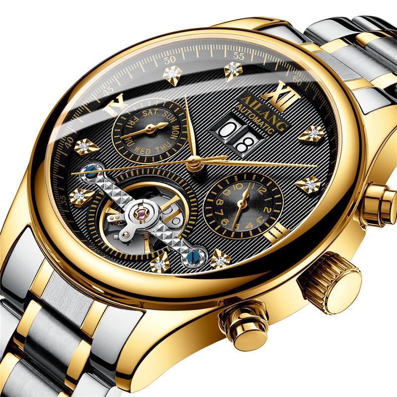 Ai Lang Hollow Tourbillon Watch Men'S Fully Automatic Mechanical Men'S Watch Multifunctional Stainless Steel Waterproof Waterproof Watch Men'S