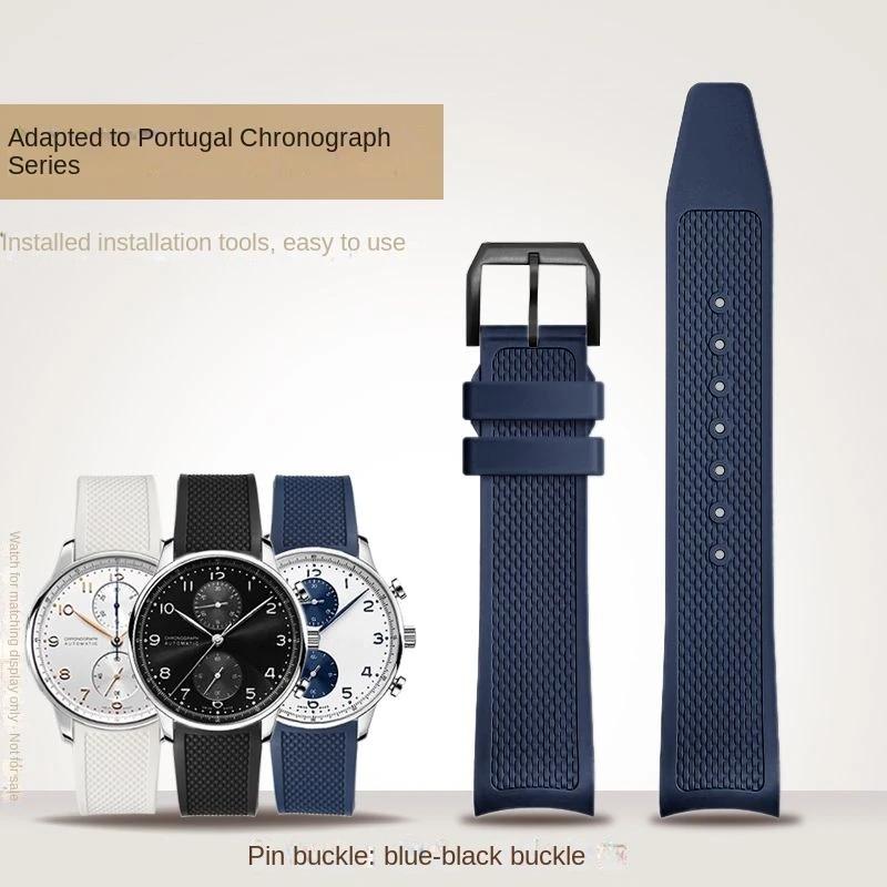 20mm New Metal Curved End Woven FKM Rubber Strap for IWC Portugal IW371609 1620 Series fluororubber watch Bracelet Watchband