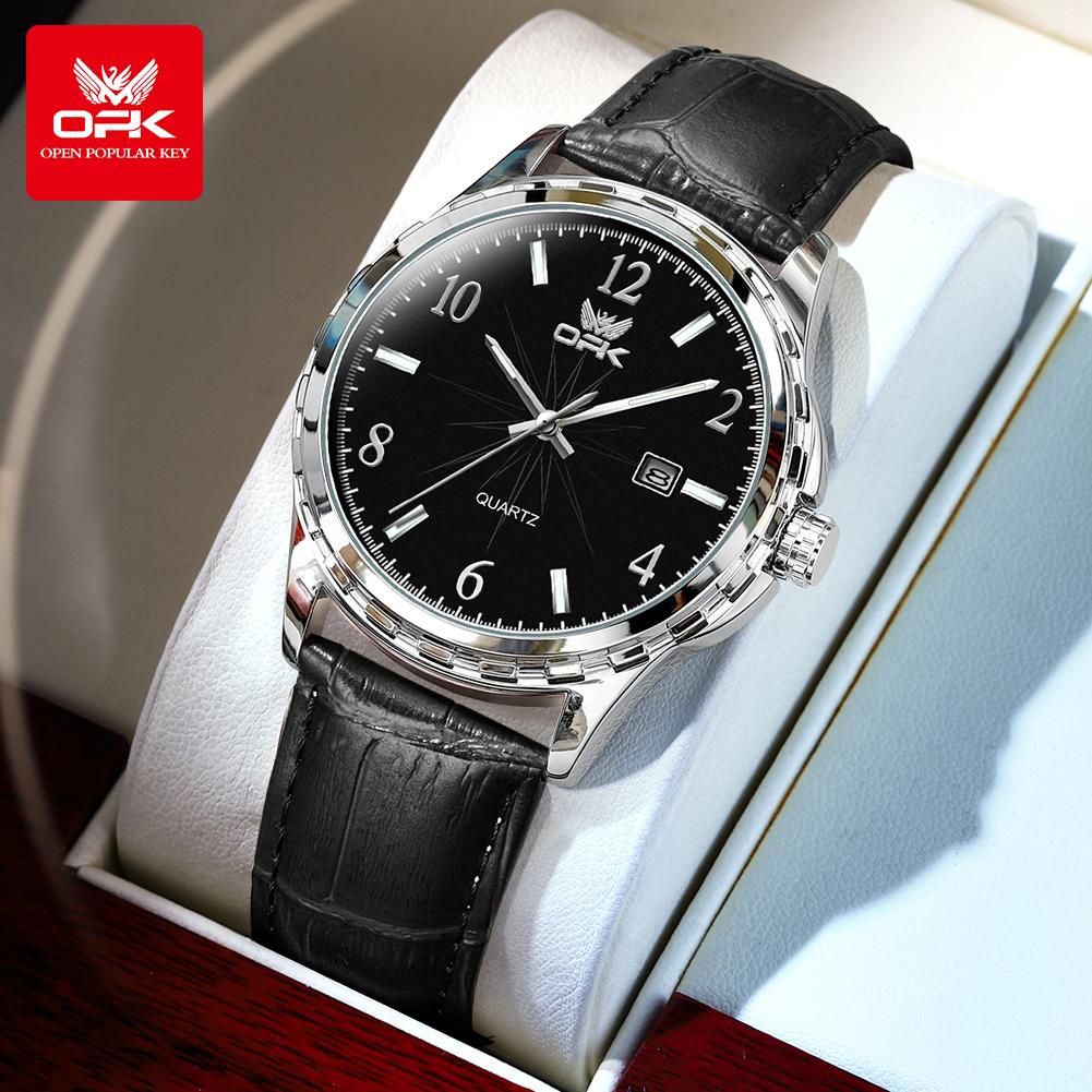 OPK 6031 Men's Quartz Watch Waterproof Leather Strap Simple Casual Business Watches for Men Original Luminous Man Watch