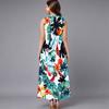 Plus Size Ladies Sleeveless Crew Neck Dress Exotic Palm Floral Printed Flowy Calf Length Outfit