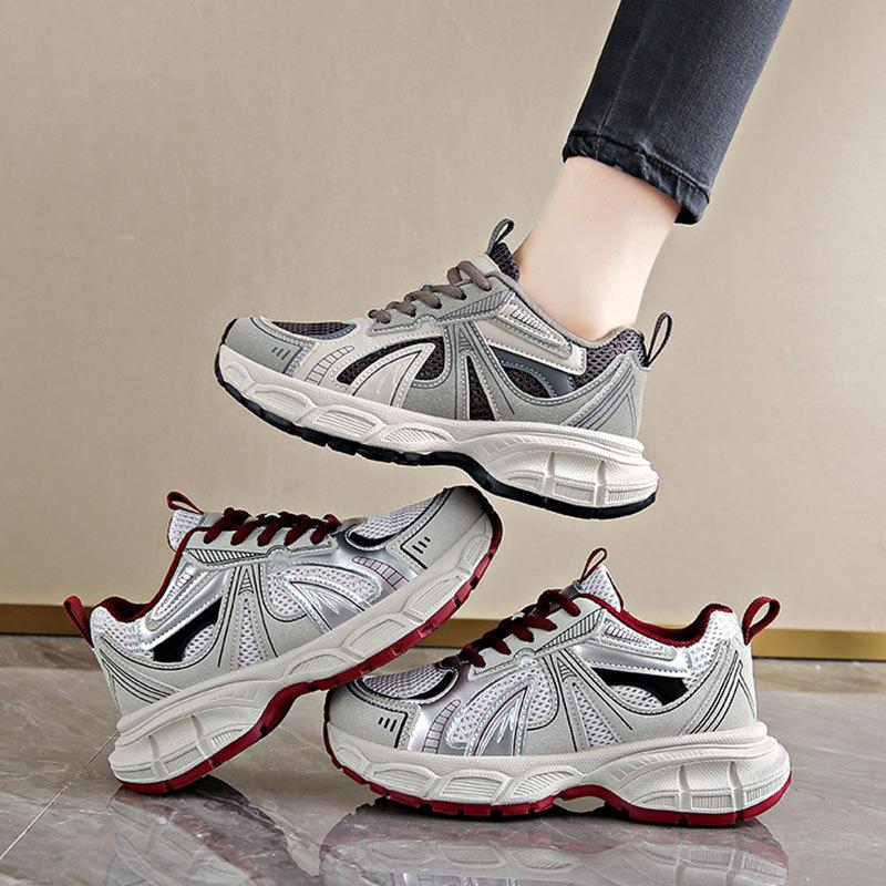 Thick-soled versatile little white shoes silver sneakers ins women's shoes 2025 spring new breathable mesh dad shoes