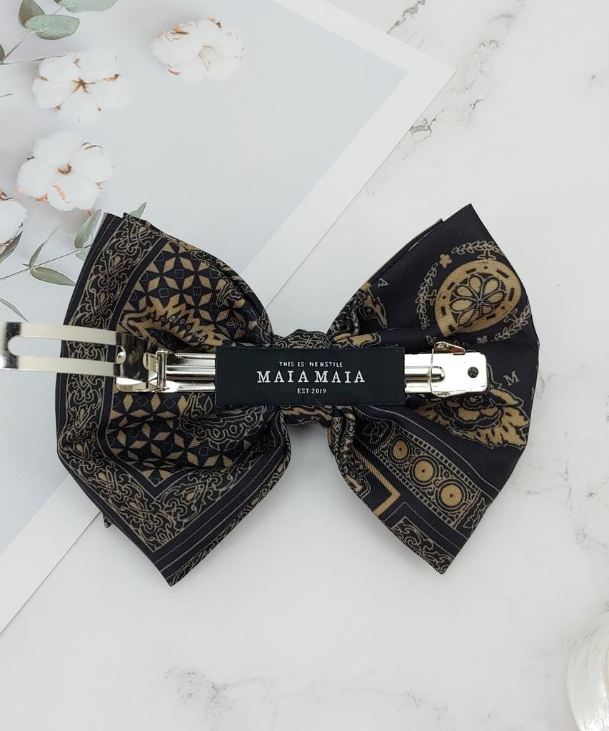 Maia Emblem Design Hair Ribbon Pin - Beige Bk