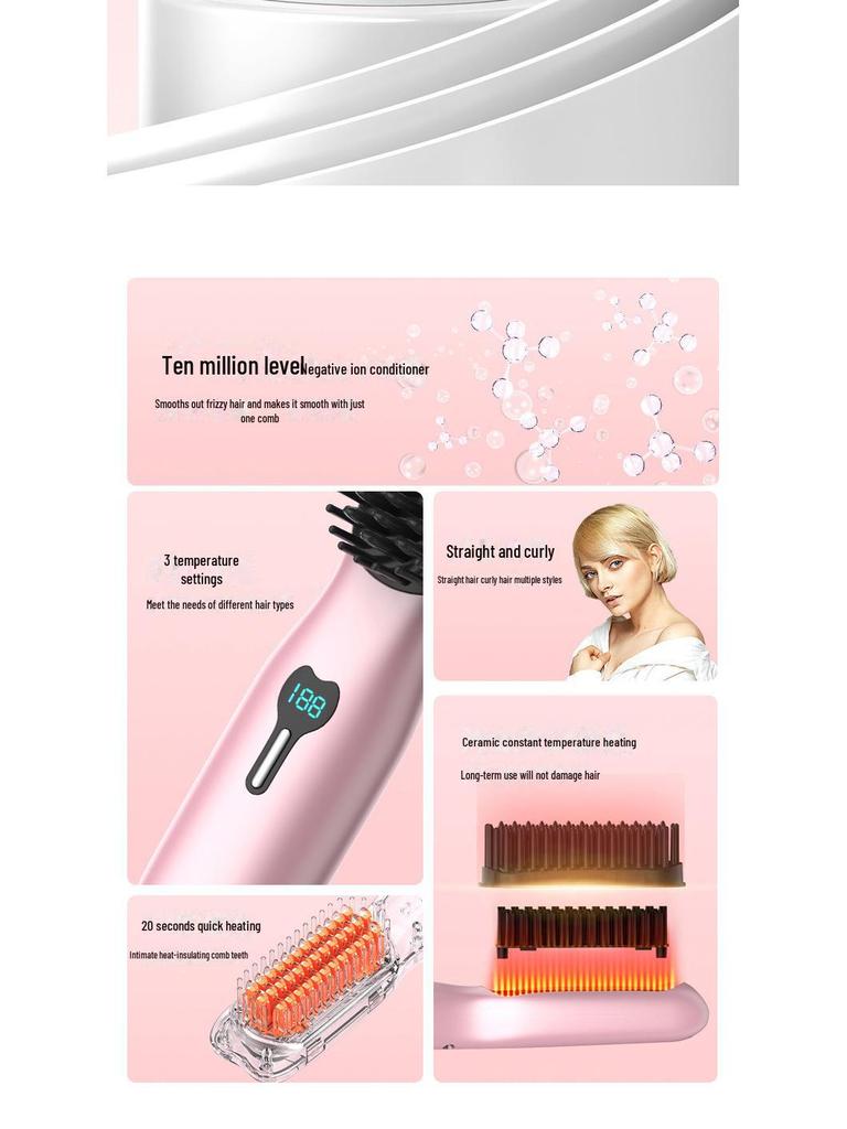 Portable Mini Ionic Hair Styler: Wireless Straightening & Curling Comb