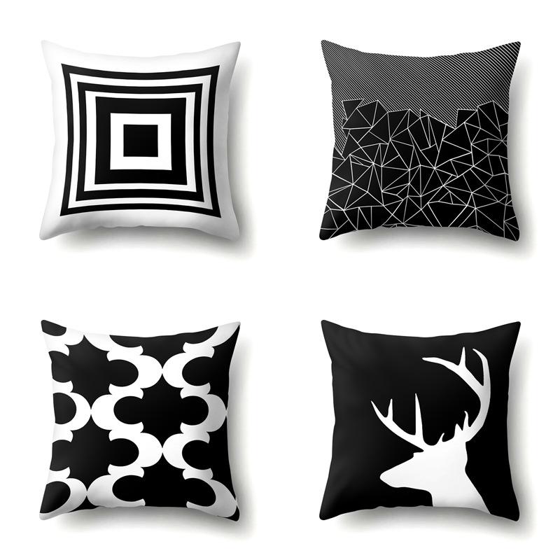 Polyester Pillowcase Black and White Printed Pillowcase Waist Cushion Cover Geometric Cushion Head Cushion Cover
