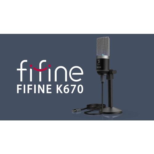 FIFINE USB Microphone, Condenser Microphone with Earphone Jack, Adjustable Height Microphone Stand, AB Type, USB Cable Included, Unidirectional, Skype