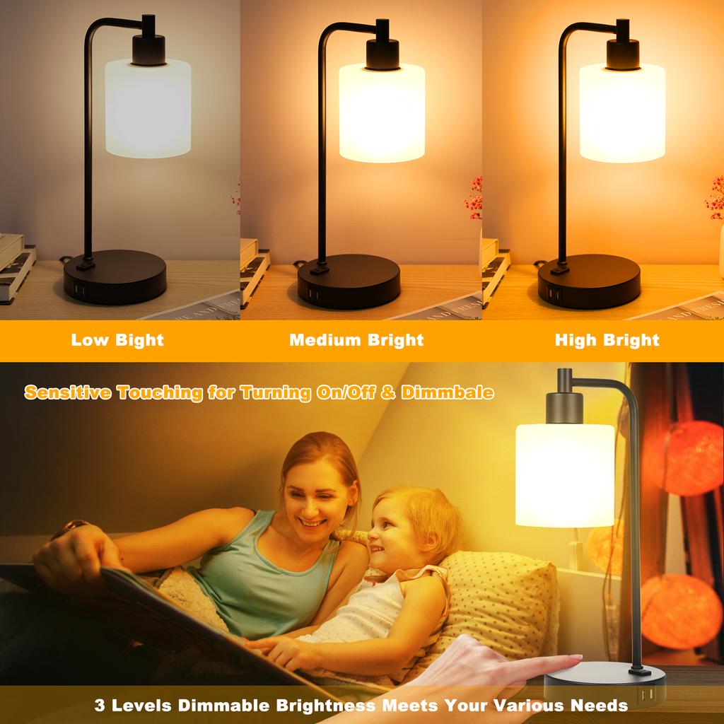 Lampada da tavolo industriale Lampada da scrivania vintage Lampada da comodino con porte USB 2.1A Porta CA