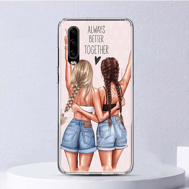 Mädchen Beste Freunde Für Immer BFF Weichen Fall Für Huawei P30 Lite P40 P20 P10 P50 Pro Telefon Abdeckung Mate 20 30 40 10 P30Lite Shell Fund