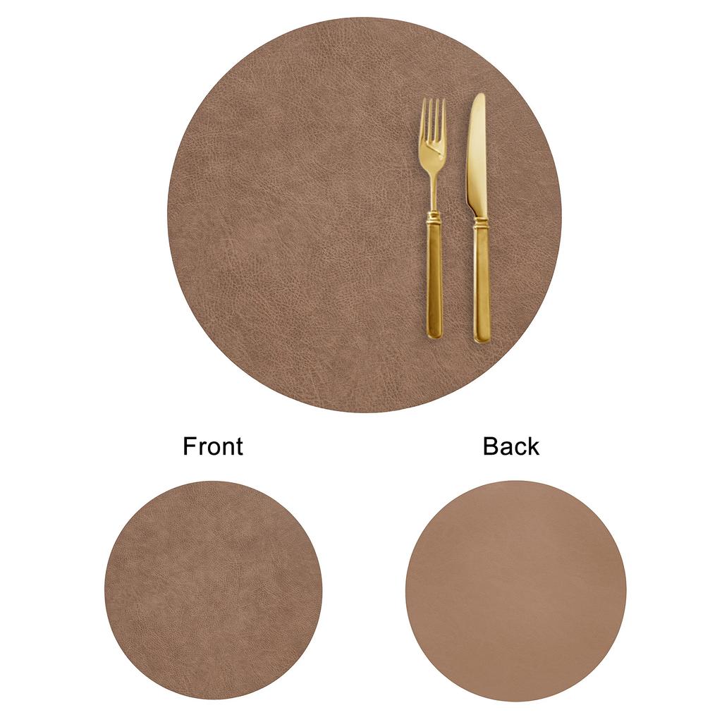 Vintage Style Double-Sided PVC Leather Placemat Round Faux Leather Heat-Resistant Waterproof Cup Plate Mat