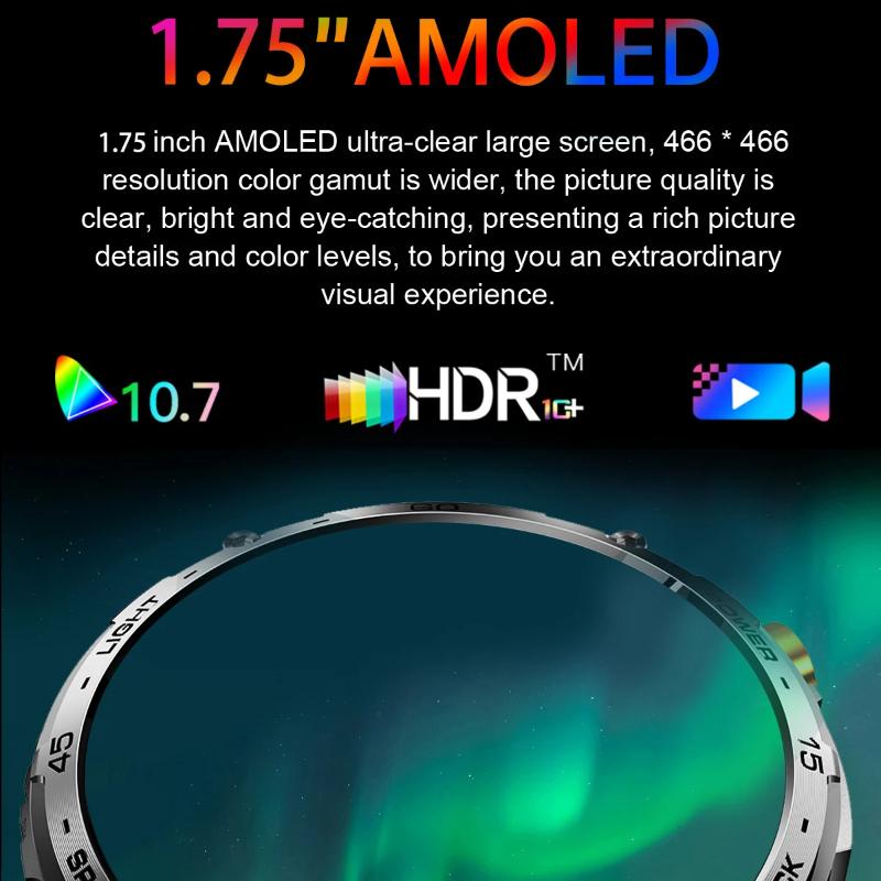 2025 New Military Smart Watch Men 730mAh Large Battery Flashlight AMOLED HD Display 3ATM Waterproof Outdoor Sports Smartwatch