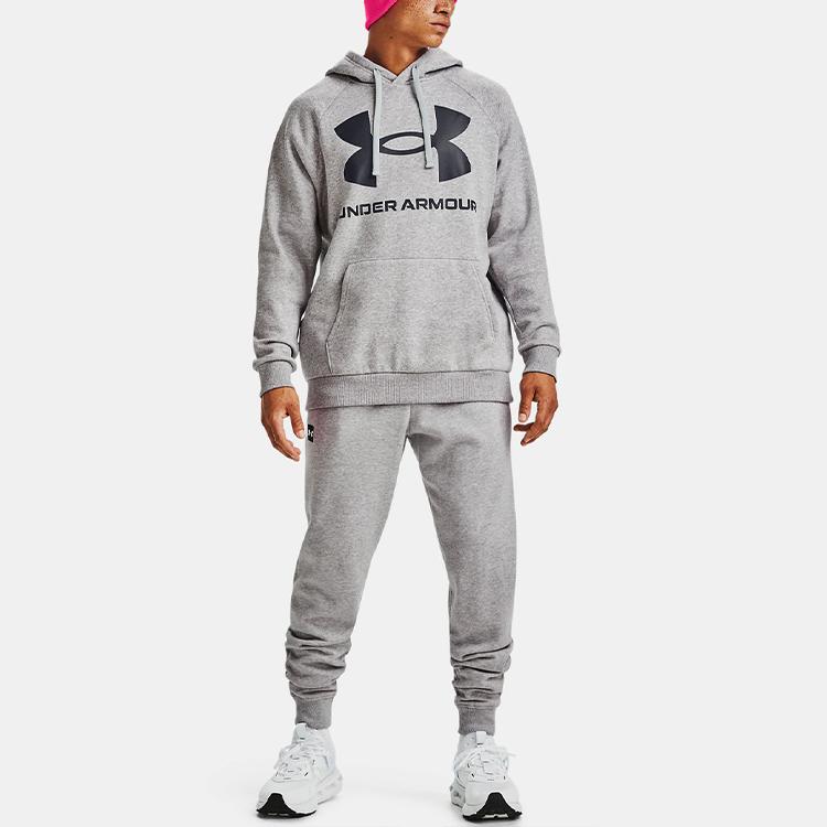 Under Armour Rival Large Logo Printed Fleece Hoodie Men Hoodies Gray 1357093-011