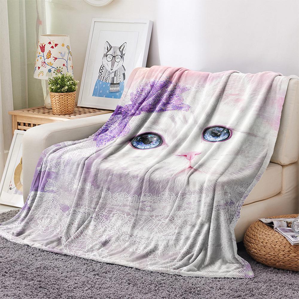 Coperta in Flanella con Stampa di Gatti Bianchi, Alta Qualità, Confortevole per Tutte le Stagioni, Decorazione per la Casa, Calore e Comfort, Perfetta per Regali di Natale