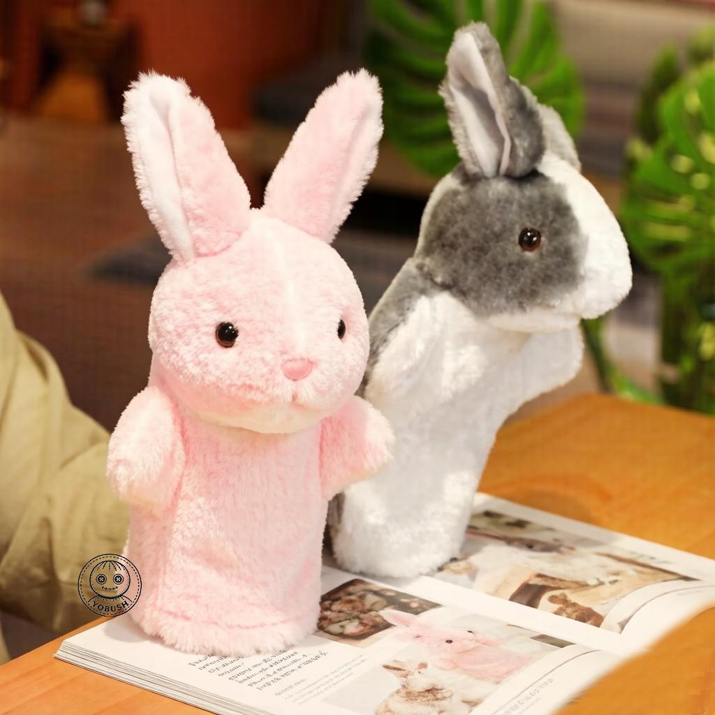 28m Cartoon Animal Plush Hand Puppet Kawaii Rabbit Cat Pig Tortoise Frog Owl Dog Monkey Plushie Interactive Story Prop Gift