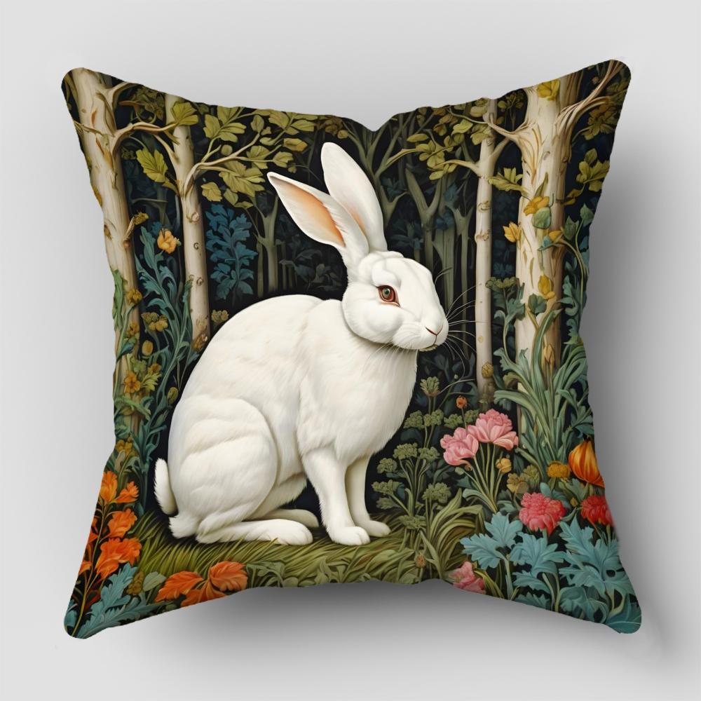 Cute Rabbit illustration Pillow Covers,Polyester Decorative Cushion Cases for Living Room Sofa (Pillow Inserts Not Included)