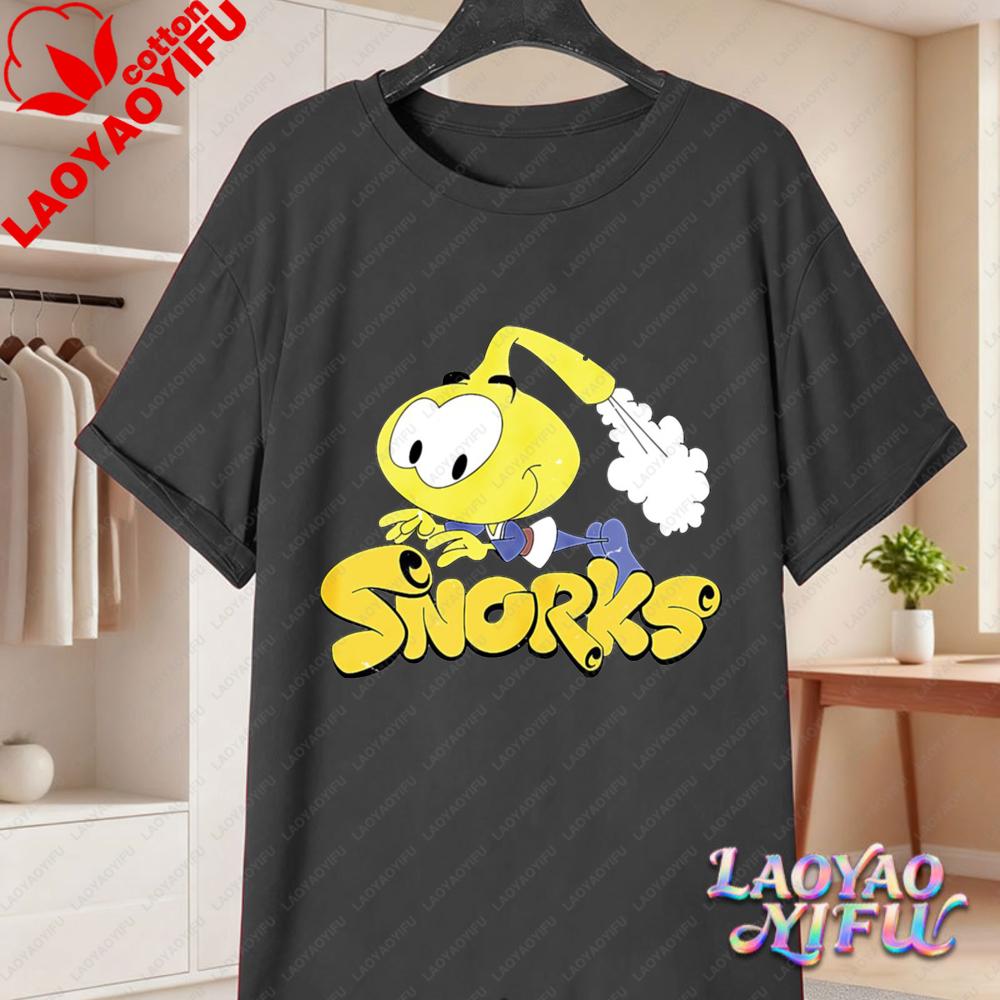 80s Retro Snorks Cartoon Print Short Sleeve T Shirt Fun Cotton Tops Trendy Harajuku Style Graphic Tees Streetwear for Unisex Women
