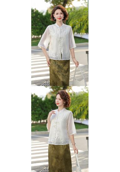 2026 Chinese Style Summer Blouse: Stylish Short-Sleeved Top for Middle-Aged and Elderly Women
