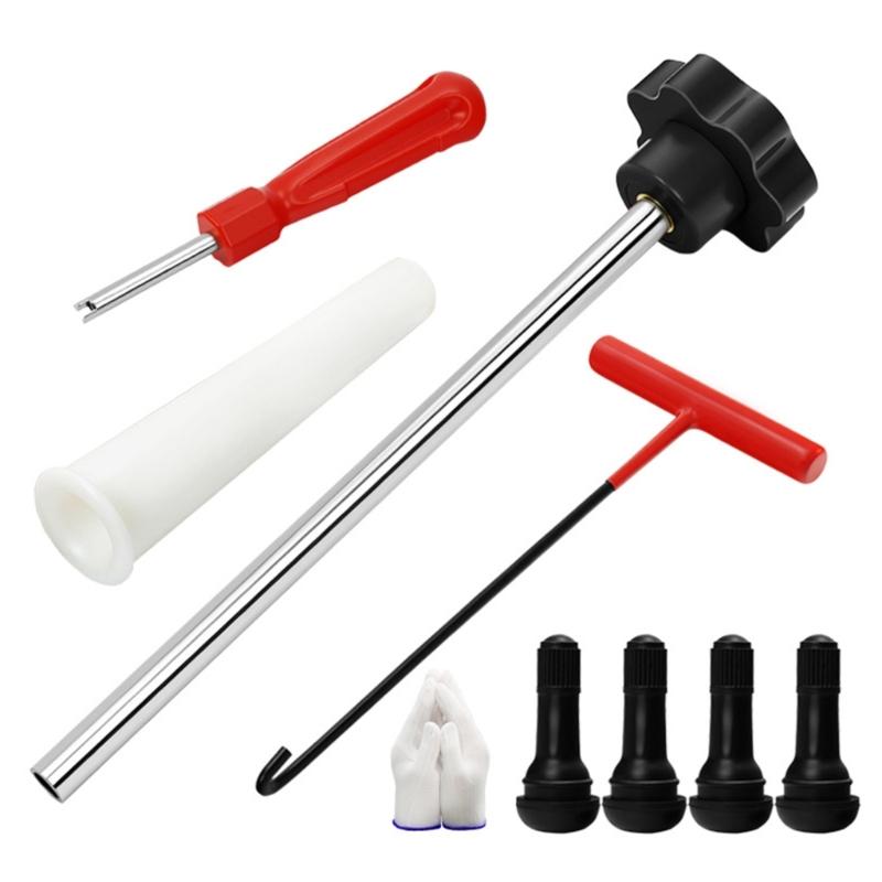 Valves Stem Tire Repair Tool Kit with Metal Hand Tool for Car and Motorcycle Maintenance, Manual Service Set for Garage Use