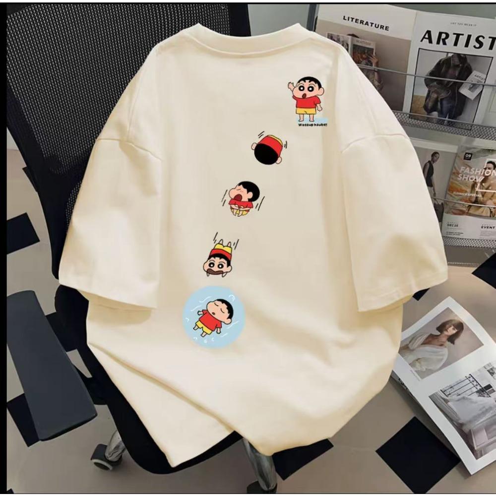 

2026 Summer Comic Form Crayon Shin-chan Image Printed Oversize Casual T-shirt Adult Children Parent-child Top y2k. 110