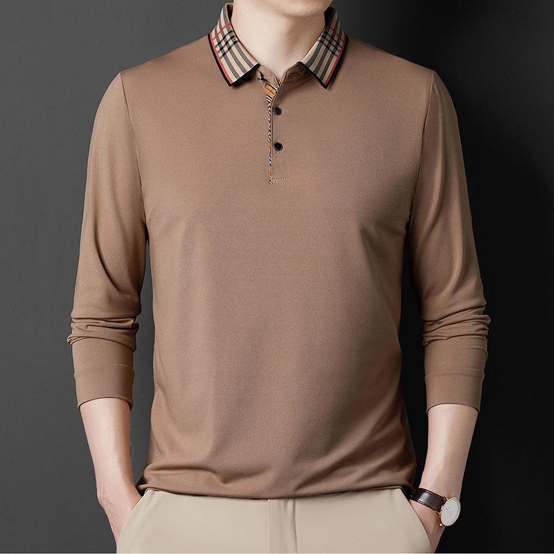 Men's Long-Sleeved Shirt T-shirt New Men's Spring and Autumn Solid Color Loose Lapels Quality Polo Shirt Thin