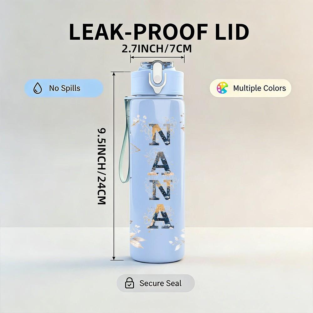 1PC Nana Boho Floral Lettering Quote Art 750ml Color Plastic Sports Water Bottle Leakproof Flip Straw Lid Suitable for Sports Office Home Use