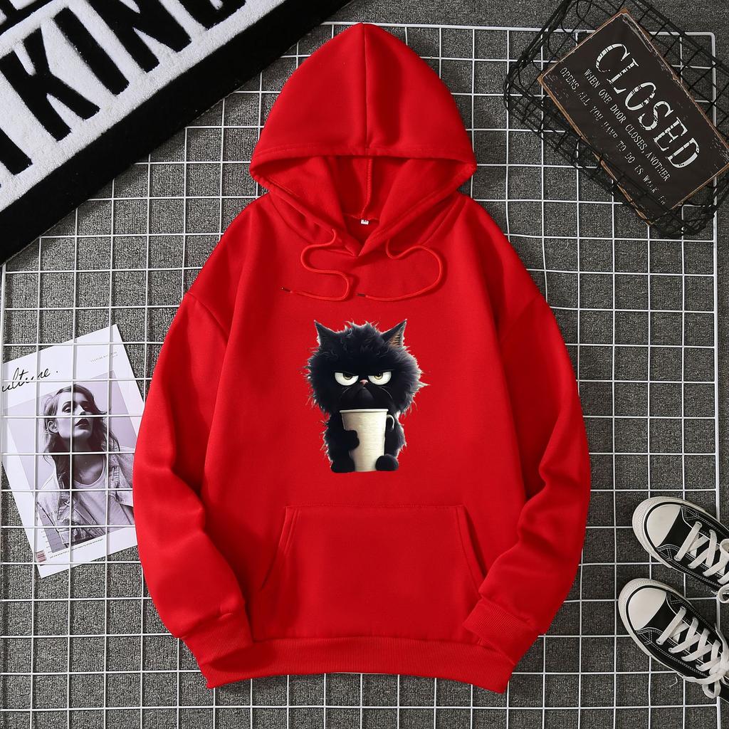 Hot-selling ribbed bottom pendulum sweater European and American animal cat print sweatshirt special couple jumper