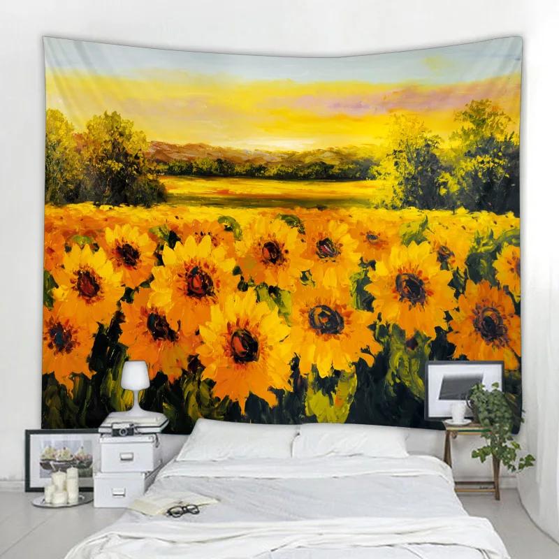 Sunflower Tapestry Retro Art Oil Painting Mandala Tapestry Hippie Psychedelic Bohemian Living Room Bedroom Decoration Blanket