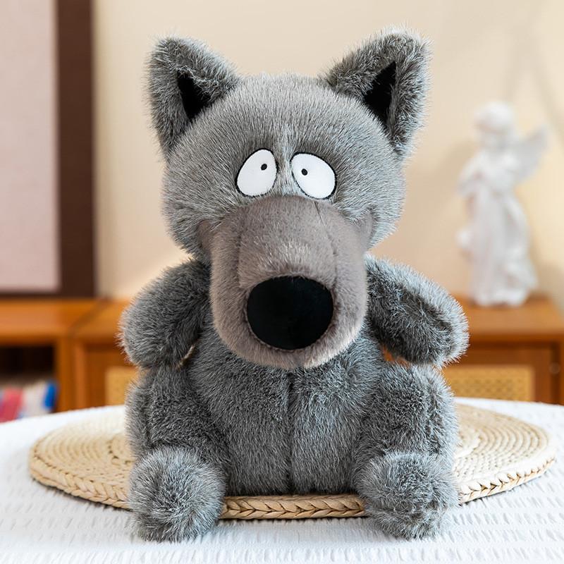 Cute Cartoon Gray Wolf Plush Toy For Kids Soft Stuffed Animal Gift