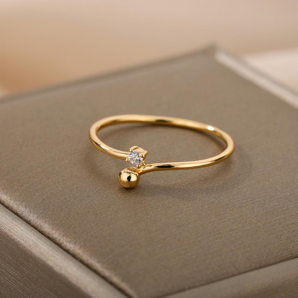 Zircon Round Bead Rings For Women Stainless Steel Geometric Adjustable Ring Femme Wedding Engagement Jewelry Gift