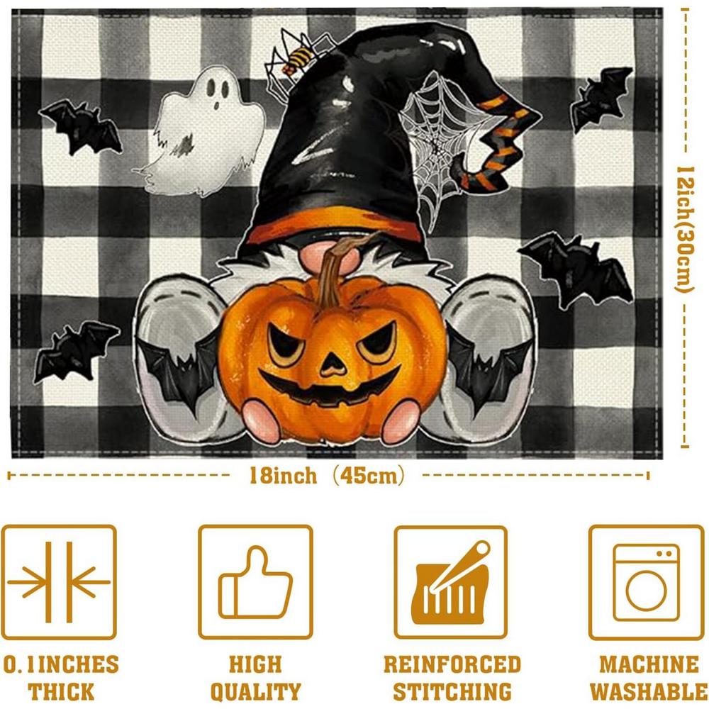 Halloween Table Mat Bat Ghost Gothic Pumpkin Placemat 4PCS Heat-resistant Non-slip Halloween Decor 45x30cm Farmhouse Insulation