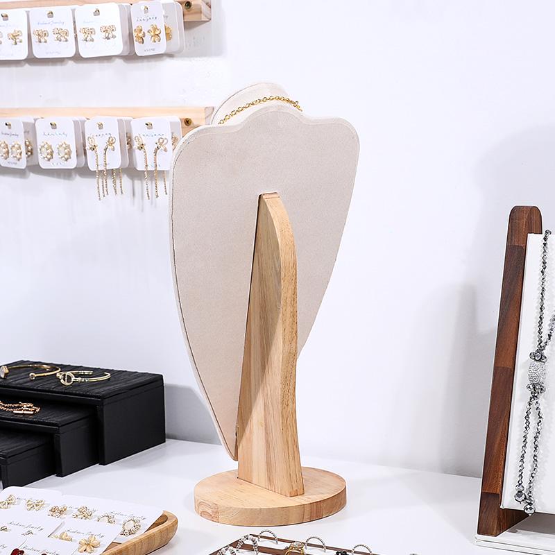 Solid Wood Velvet Mannequin Jewelry Stand for Pendant and Necklace Display