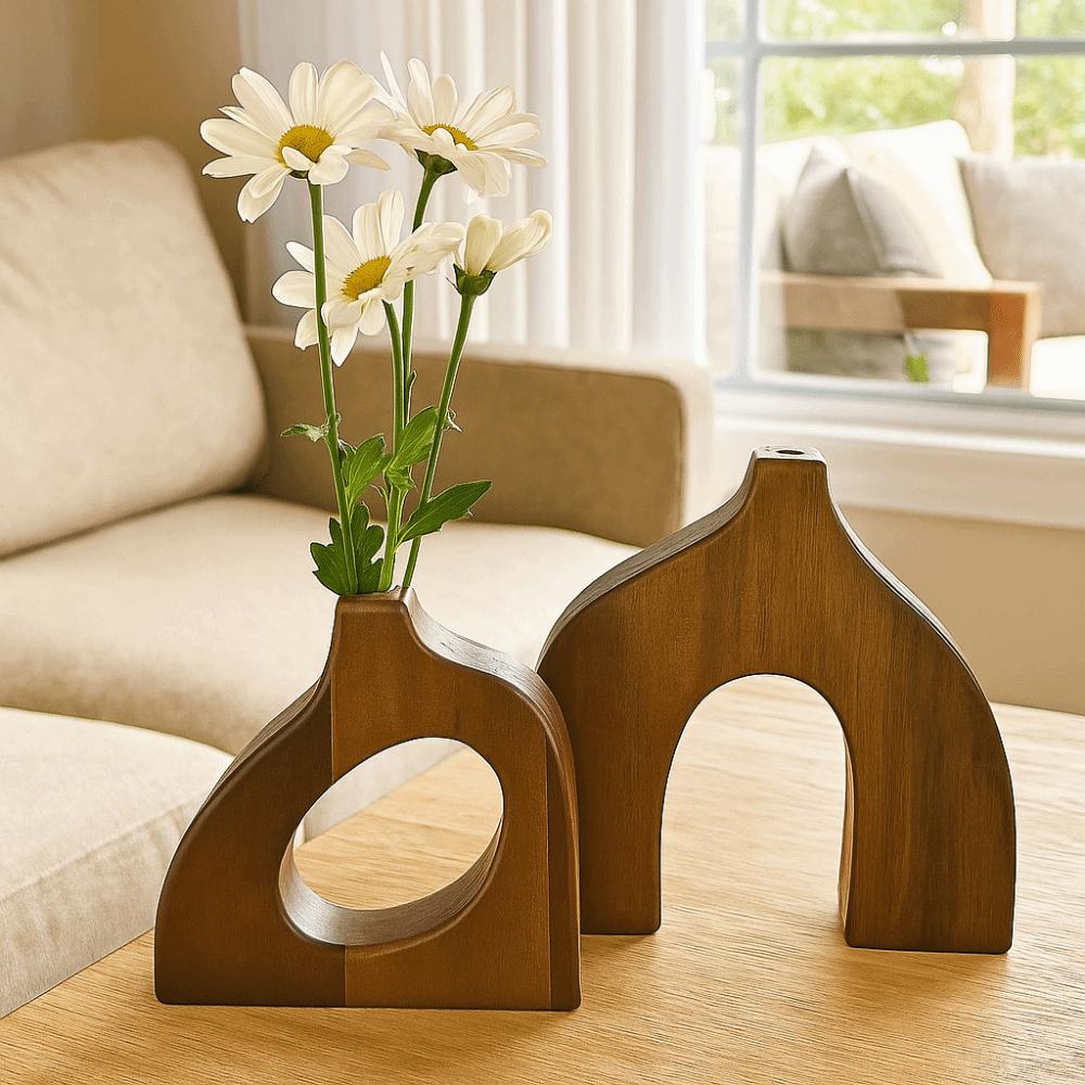 Simple Style Flower Container Solid Wood Floral Arrangement Vase Nordic Style Vase  Homestay Decor