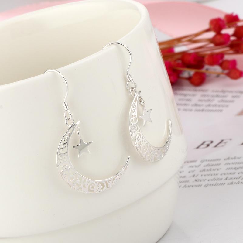 Korea Korean Version Copper Earrings Fashion Retro Accessories Star Moon Earrings Earrings Women's Gift Jewelry