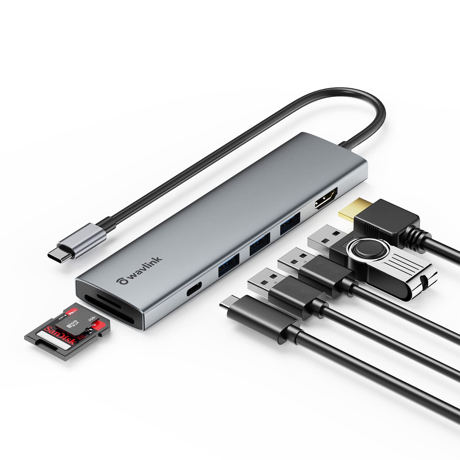 

WAVLINK USB C Хаб 100 Вт Быстрая зарядка PD Многопортовый адаптер Type C Хаб 4K 30 Гц Выход HDMI Порт передачи данных Кардридер Совместим с OS и другими
