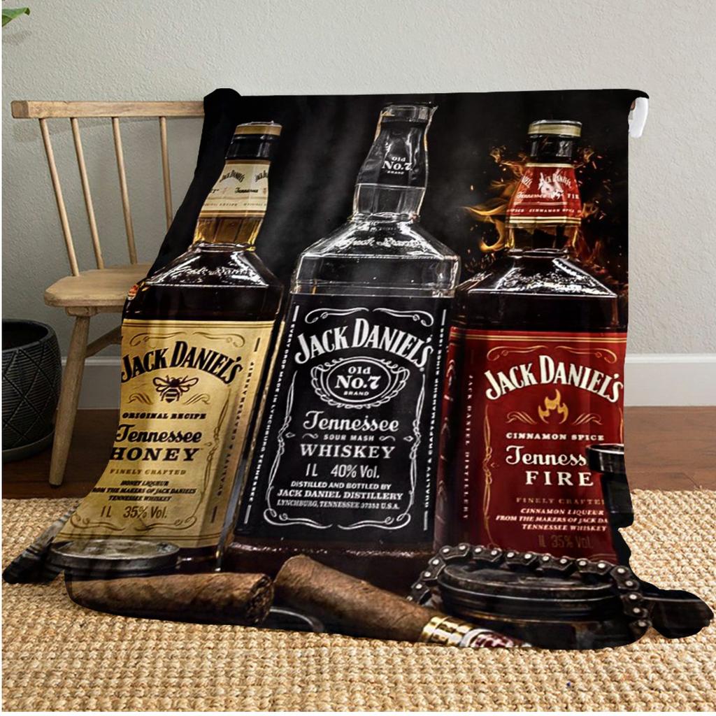 Jack Daniel's Sparkle Pluszowy Koc Miękki Wygodny Koc na Wszystkie Pory Roku Koc na Sofę Biuro Drzemki Koc Podróżny Zewnętrzny Idealny Prezent