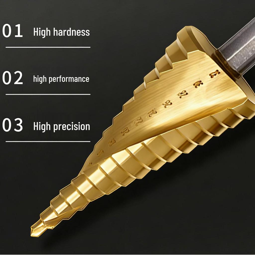 High Hardness Titanium-Coated Spiral Groove Step Drill Bit Set with Customizable Hexagonal Handle