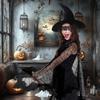 Spider Web Witch Cape 3 Pieces Halloween Witch Costume Cosplay Apparel for Goth Party Photo Ghost Bridal Autumn Vampire Stage